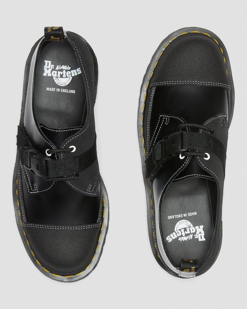 Black Men's Dr Martens 1461 Tech Made in England Buckle Oxfords Shoes | CA 607RVD